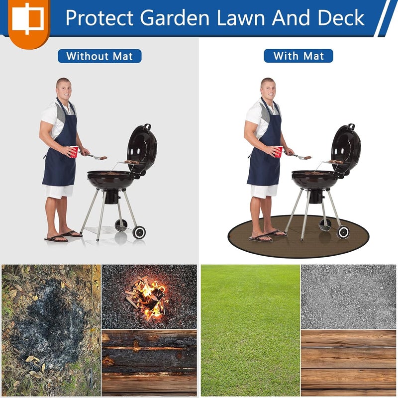 Anze Round Under Grill Mat for Outdoor Grill, 36 Inch Anti-Slip BBQ Floor Mats, Easy to Clean Reusable Fireproof Grill Pad, Oil-Proof Waterproof Protector for Deck Fireplace Pit Mat Brown - Image 4